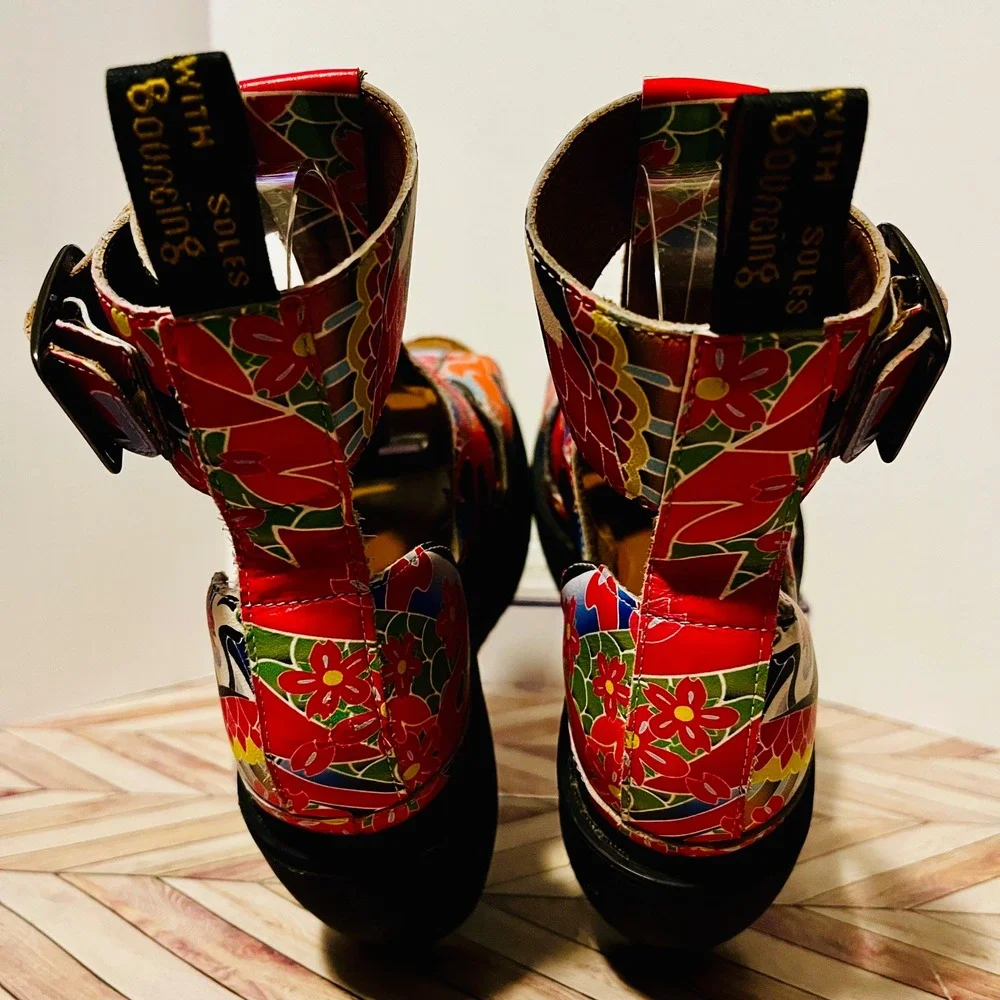 Dr Martens Bessie Wedge Platform Sandals Women 5 Floral Koi Tattoo Psychedelic